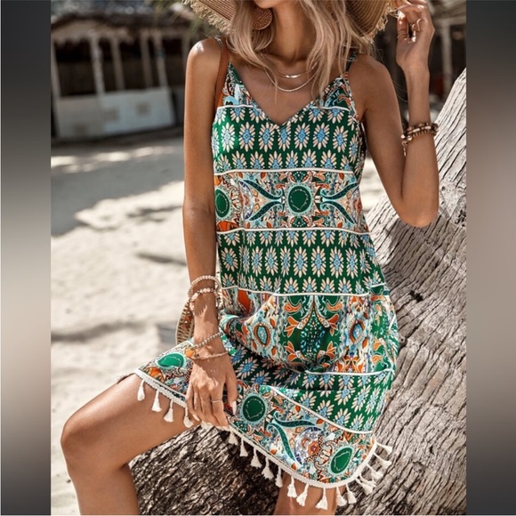 Boho Paisley Print Tassel Hem Cami Dress Sz.XS - Picture 5 of 13